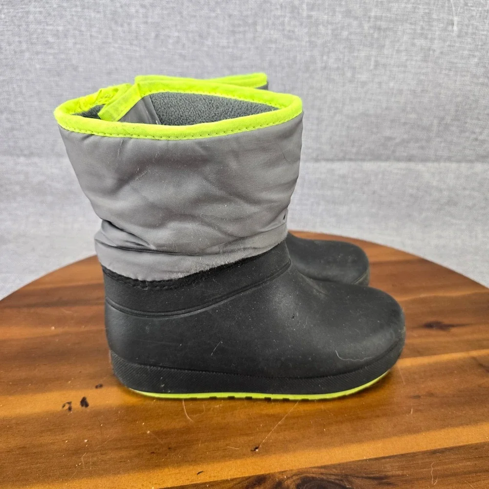 Wonder Nation Kids Black Gray Neon Yellow Winter Snow Boots Size 1‎ Zipper